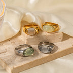 Anillos De Banda Ancha Con Gema Ovalada | Dorado Plateado