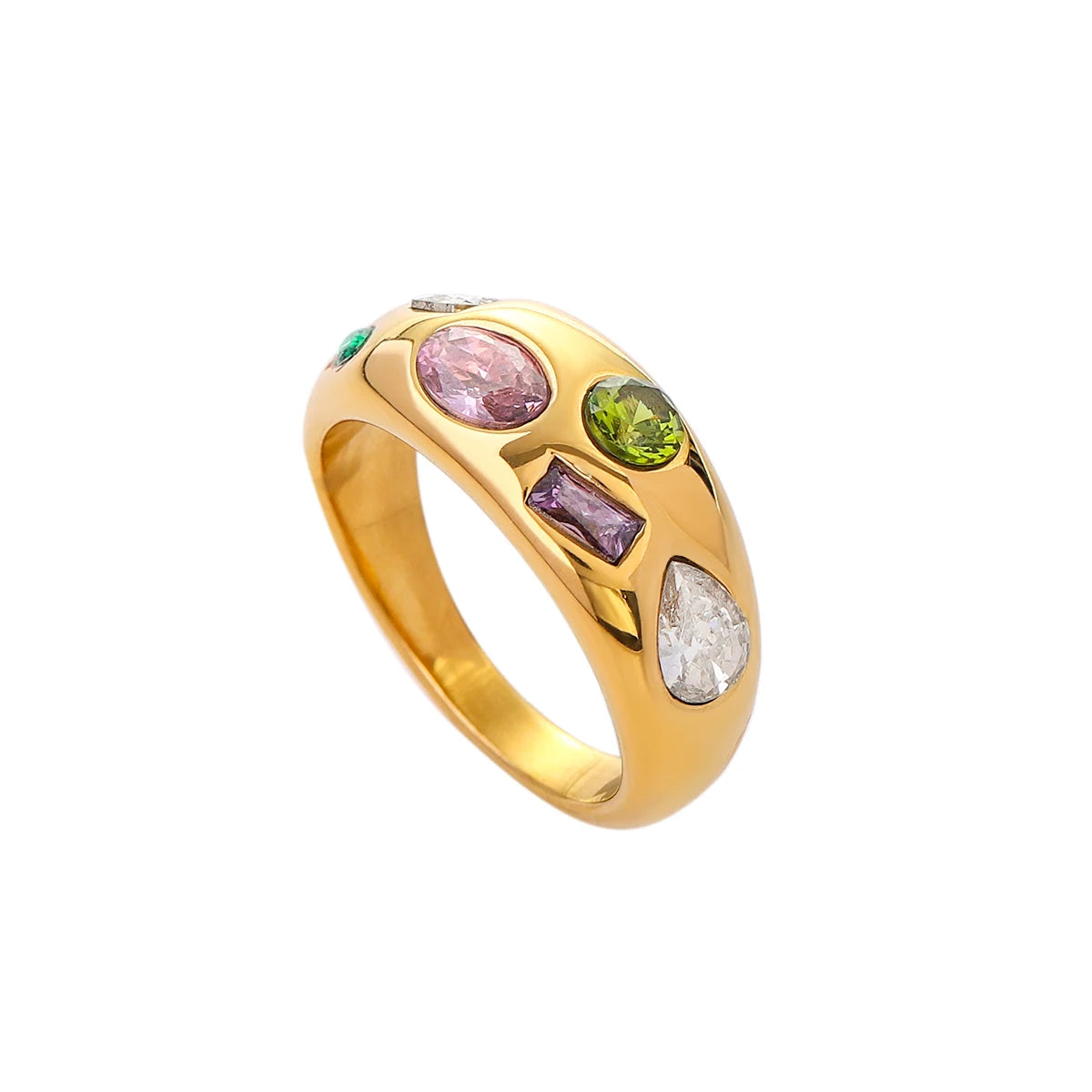 Anillo Chunky Con Circornia De Colores | Dorado