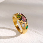 Anillo Chunky Con Circornia De Colores | Dorado