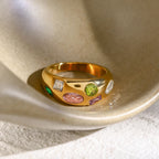 Anillo Chunky Con Circornia De Colores | Dorado