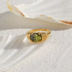 Anillo Lujo Piedra Natural Verde Esmeralda | Dorado
