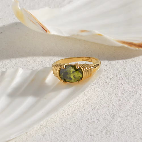 Anillo Lujo Piedra Natural Verde Esmeralda | Dorado