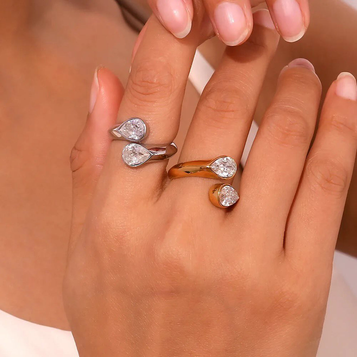 Anillo dos gotas Brillantes | Dorado