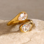 Anillo dos gotas Brillantes | Dorado