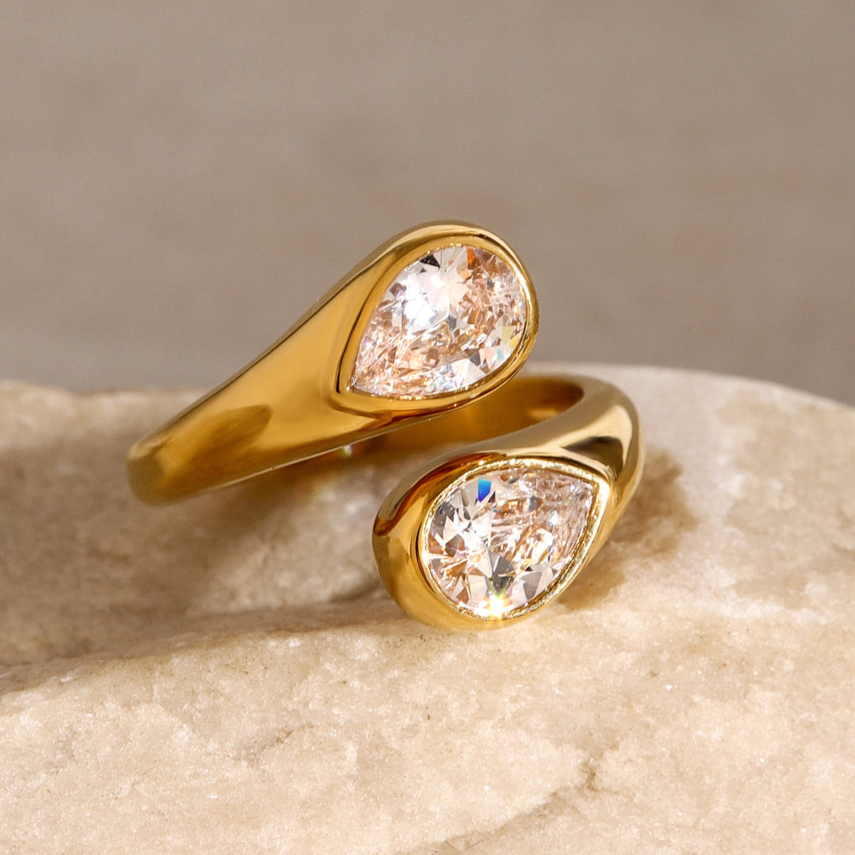 Anillo dos gotas Brillantes | Dorado