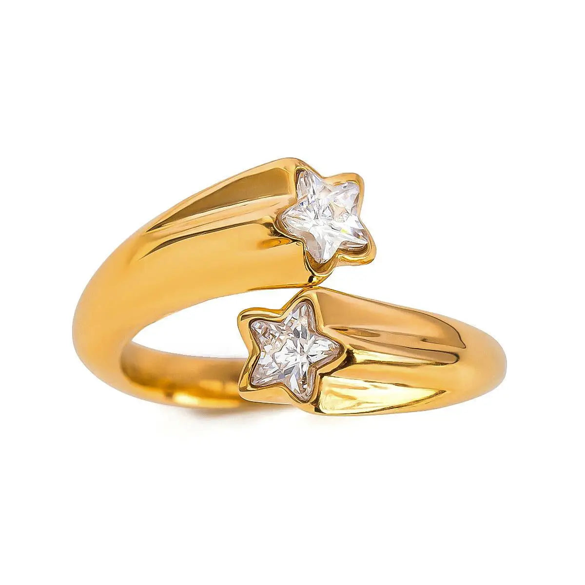 Anillo Dos Estrellas Brillantes | Dorado