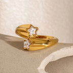 Anillo Dos Estrellas Brillantes | Dorado