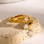 Anillo Dos Estrellas Brillantes | Dorado