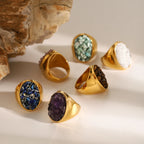 Anillos Grandes con Piedras Naturales | Dorado