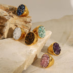 Anillos Grandes con Piedras Naturales | Dorado