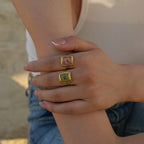 Anillos Cuadrados Flor Preservada Rosa/Verde | Dorado
