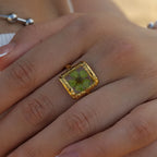 Anillos Cuadrados Flor Preservada Rosa/Verde | Dorado