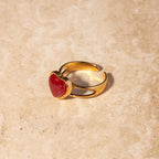Anillo de Ágata Roja Lisa | Dorado