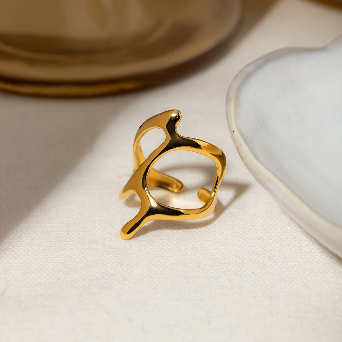 Anillo Geometric Curvas Abstracto | Dorado