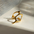 Anillo Geometric Curvas Abstracto | Dorado
