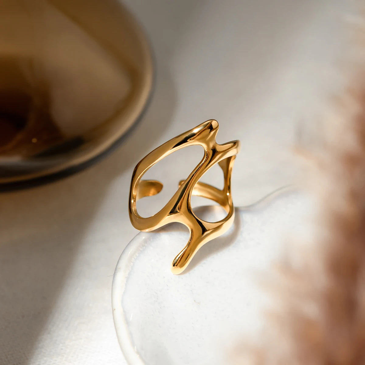 Anillo Geometric Curvas Abstracto | Dorado