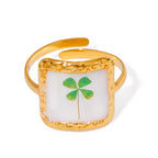Anillo Cuadrado Resina Flor Verde | Dorado