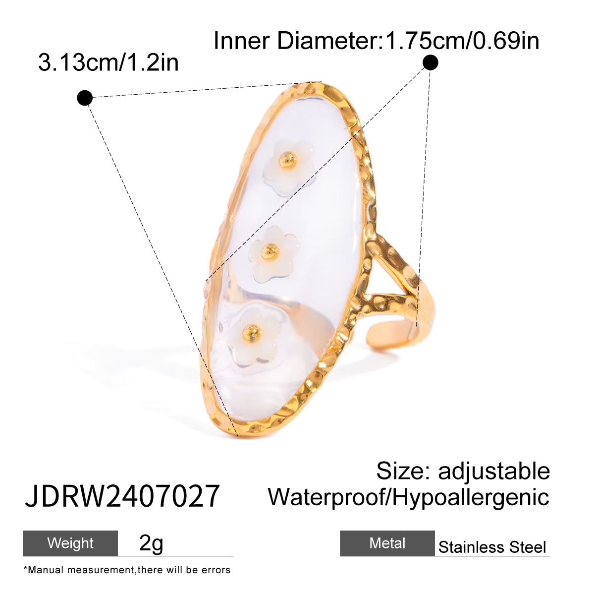 Anillo Elegante Floral Resina - Dorado