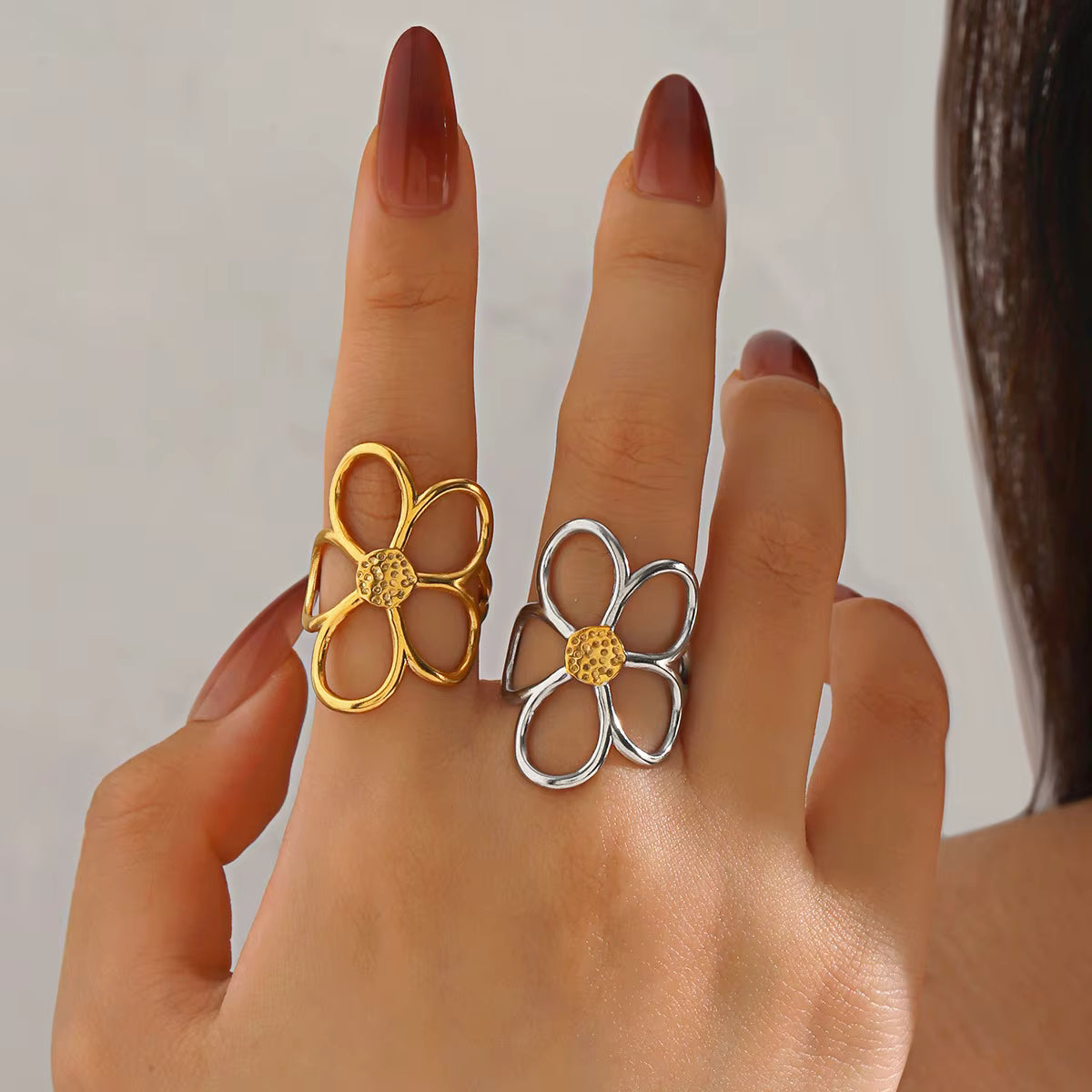 Anillos Diseño de Flor | Dorado y Plateado