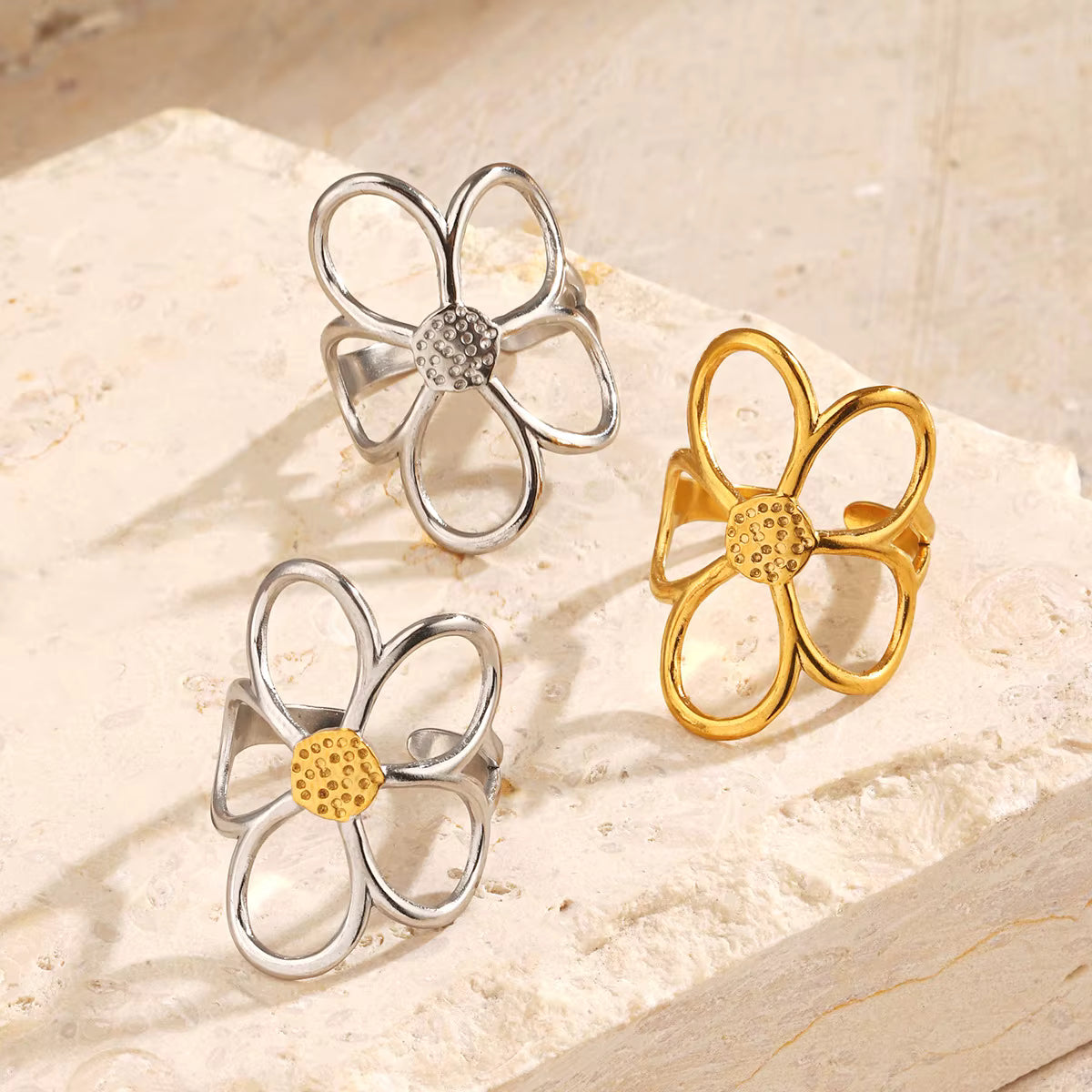 Anillos Diseño de Flor | Dorado y Plateado