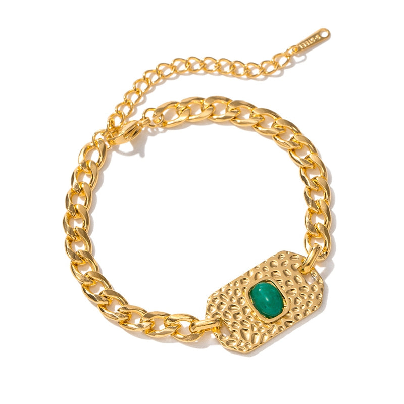 Pulsera Placa Punto Verde | Dorado
