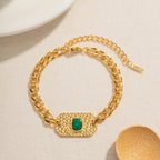 Pulsera Placa Punto Verde | Dorado