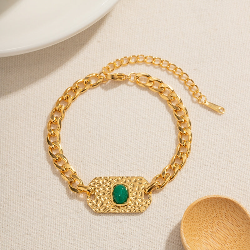 Pulsera Placa Punto Verde | Dorado