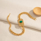 Pulsera Placa Punto Verde | Dorado