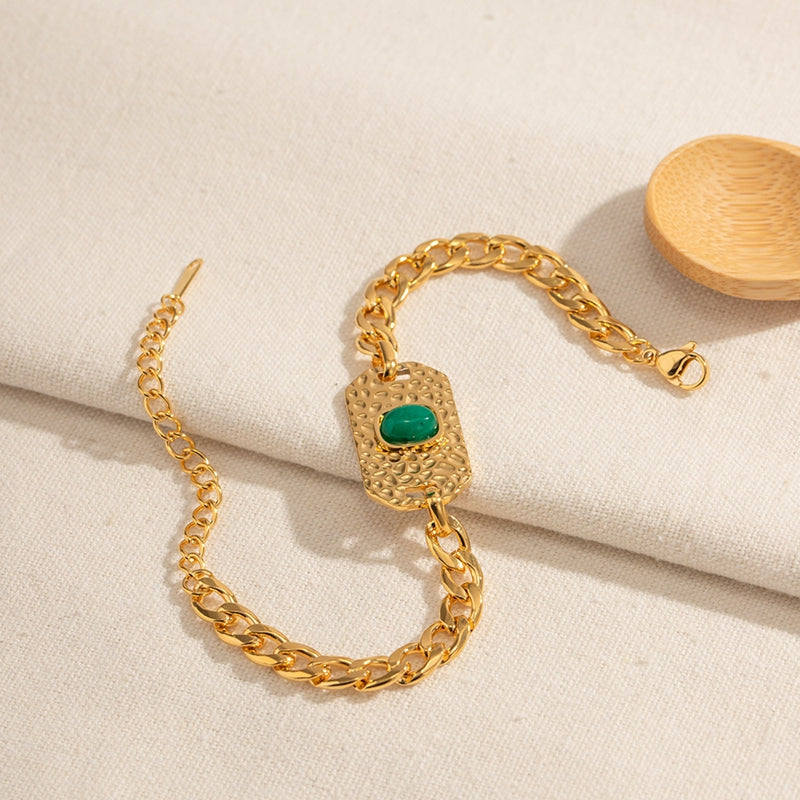 Pulsera Placa Punto Verde | Dorado