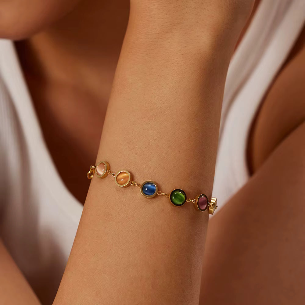 Pulsera ópalos de colores | Dorado