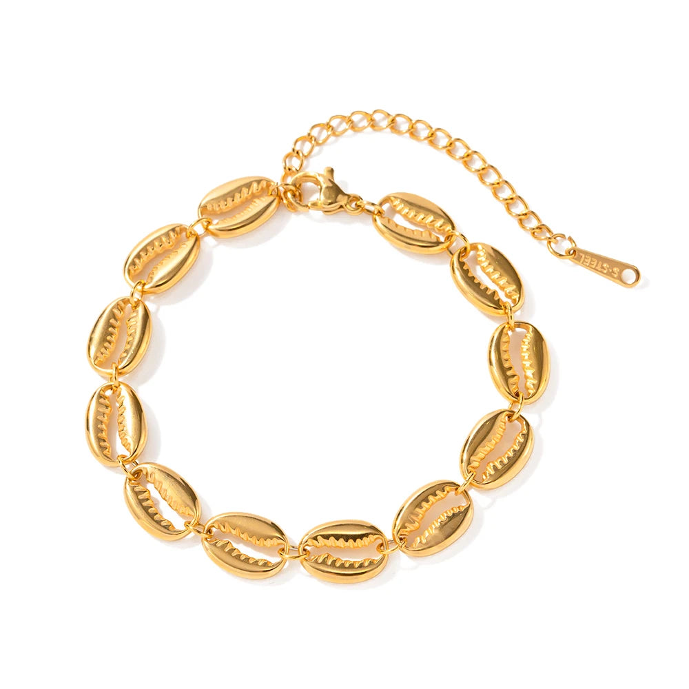 Pulsera con Conchas Marinas Cauri | Dorado