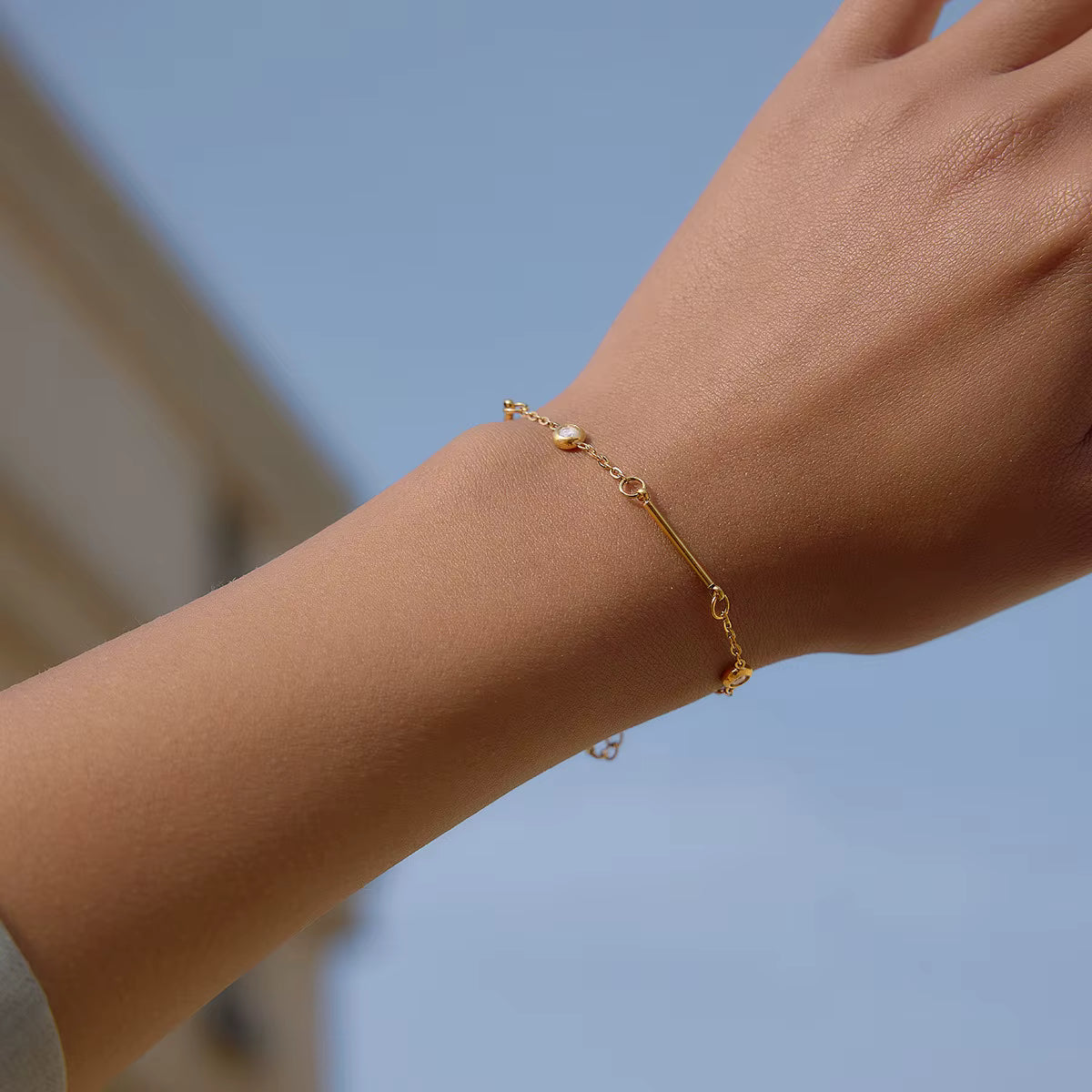 Pulsera Cadena Eslabones con Brillantes | Dorado