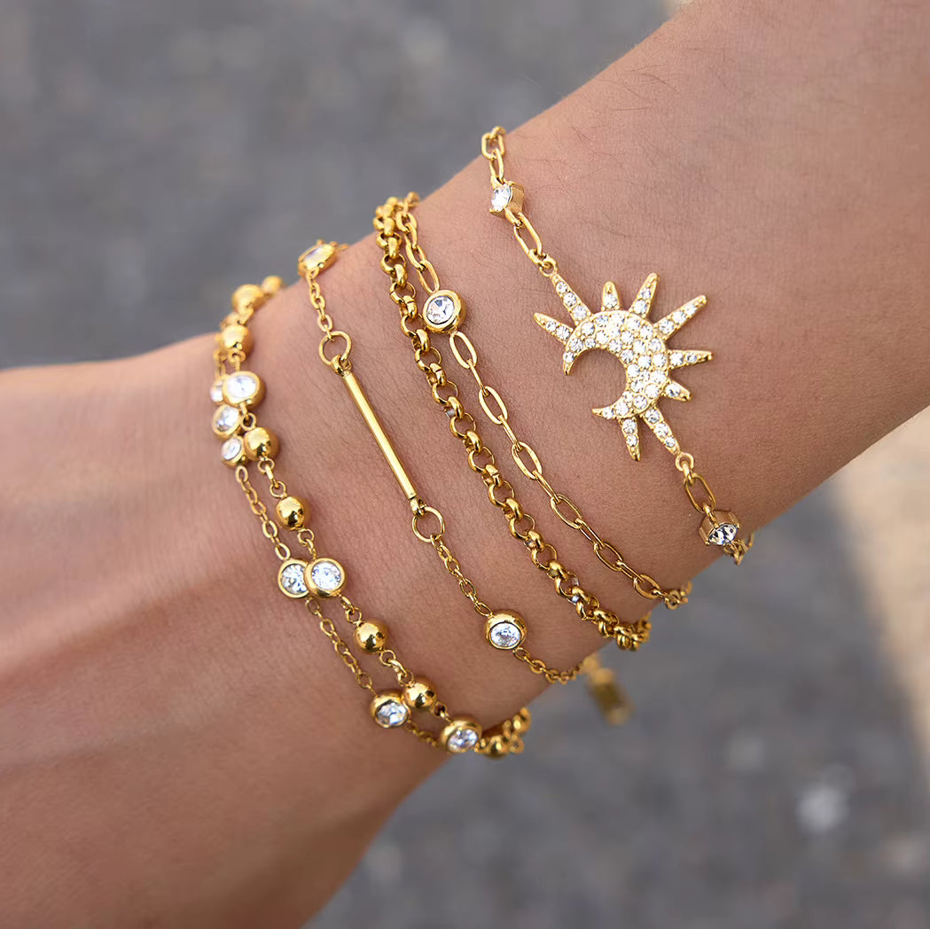 Pulsera Cadena Eslabones con Brillantes | Dorado