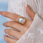 Anillo Centro Alto Blanco | Dorado Perla