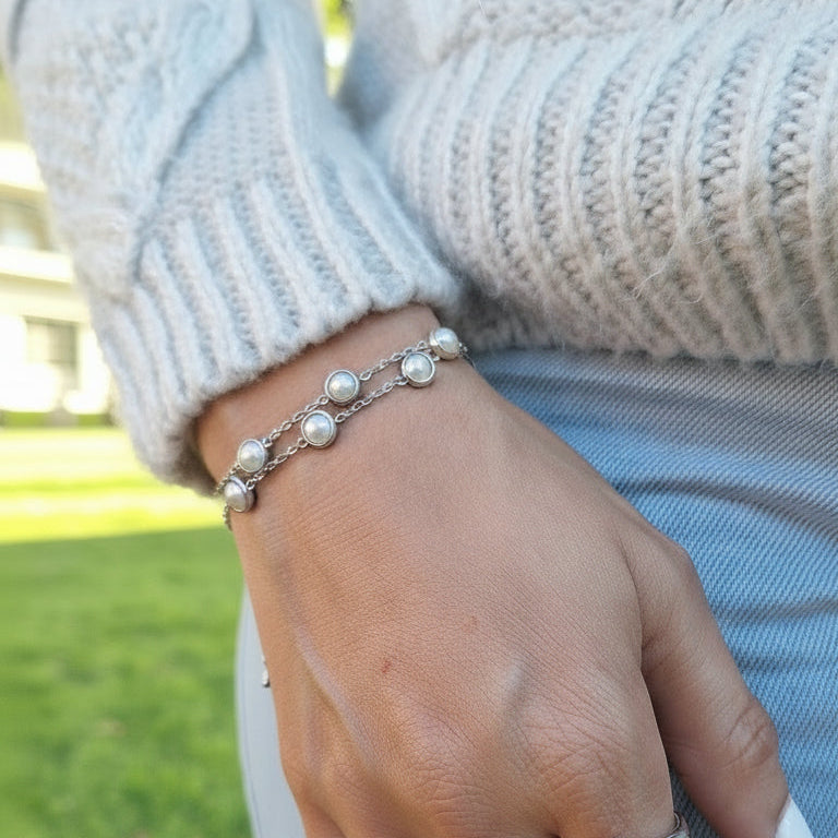 Pulsera Punto Perlado | Plateado