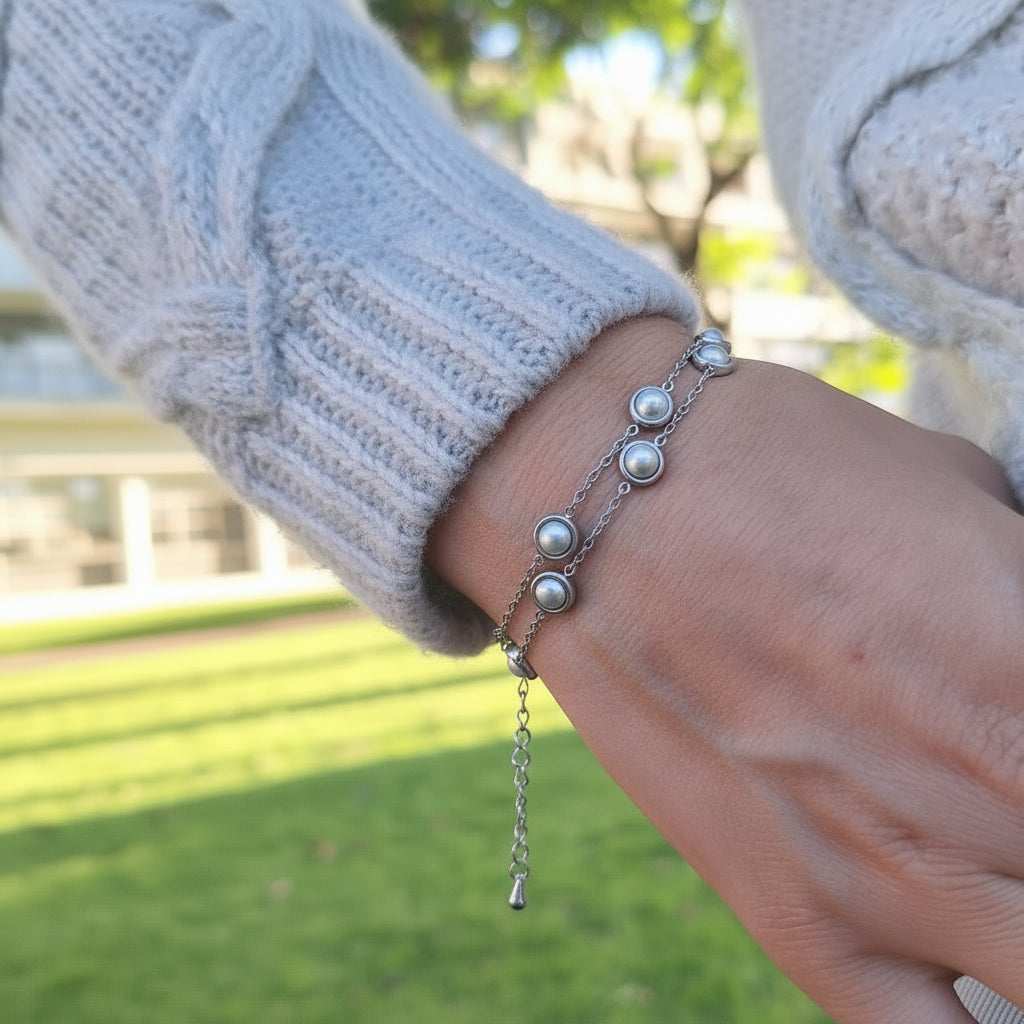 Pulsera Punto Perlado | Plateado