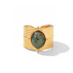 Anillo Sol Oval Verde | Dorado