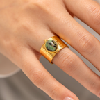 Anillo Sol Oval Verde | Dorado