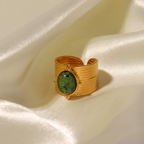 Anillo Sol Oval Verde | Dorado