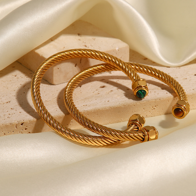 Pulsera Rigida Circular Brown | Dorado