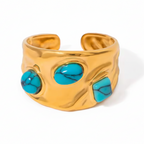 Anillo 3 mundos turquesa | Dorado
