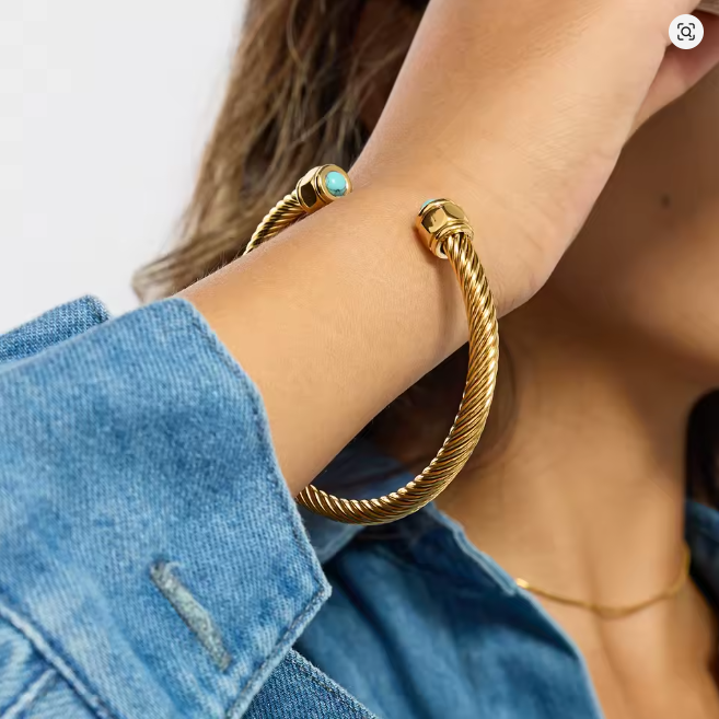 Pulsera Rígida Circular Blue | Dorado