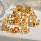 Anillo 3 mundos turquesa | Dorado