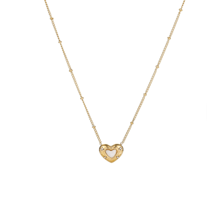 Collar Dije De Corazón Con Piedra Natural Blanca | Dorado