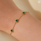 Pulsera dijes de 5 Corazón Esmeralda | Dorado