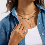 Collar 5 Dijes de Corazón Turquesa | Dorado