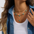 Collar 5 Dijes de Corazón Turquesa | Dorado