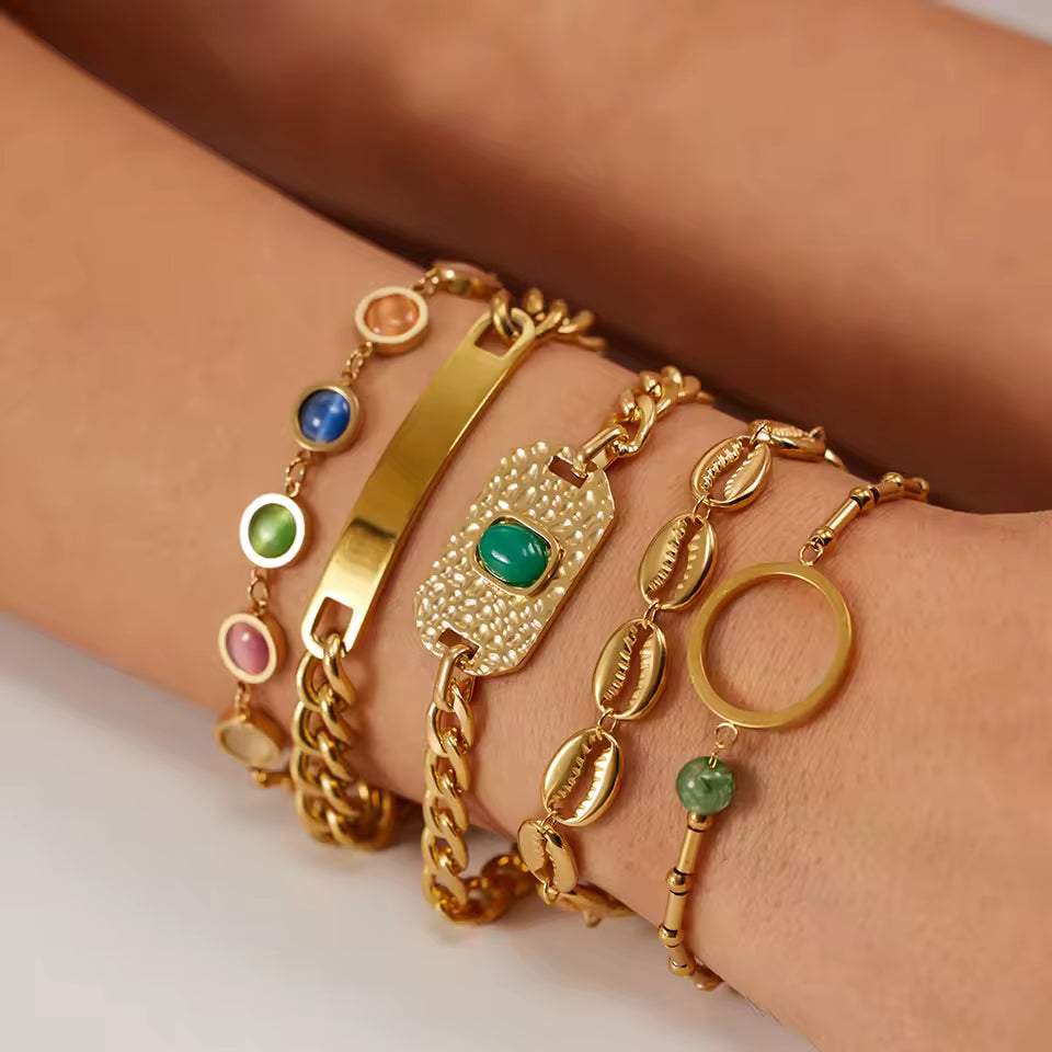 Pulsera Placa Punto Verde | Dorado