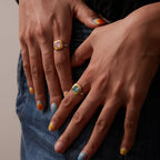 Anillos Con Cristal Rosita y Aguamarina | Bicolor
