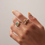 Anillos Con Cristal Rosita y Aguamarina | Bicolor
